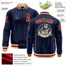 Load image into Gallery viewer, Custom Navy Red-Cream Bomber Varsity Letterman Zipper Jacket