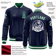 Load image into Gallery viewer, Custom Navy White-Kelly Green Bomber Varsity Letterman Zipper Jacket