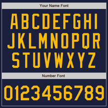 Load image into Gallery viewer, Custom Navy Gold Bomber Varsity Letterman Zipper Jacket