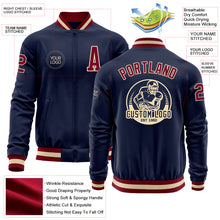 Load image into Gallery viewer, Custom Navy Maroon-Cream Bomber Varsity Letterman Zipper Jacket
