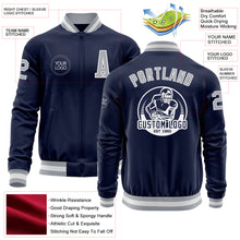 Load image into Gallery viewer, Custom Navy Gray-White Bomber Varsity Letterman Zipper Jacket