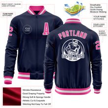 Load image into Gallery viewer, Custom Navy Pink-White Bomber Varsity Letterman Zipper Jacket