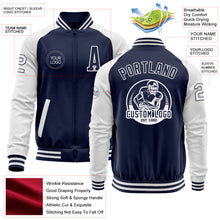 Load image into Gallery viewer, Custom Navy White Bomber Varsity Letterman Two Tone Zipper Jacket