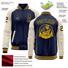 Load image into Gallery viewer, Custom Navy Gold-Cream Bomber Varsity Letterman Two Tone Zipper Jacket