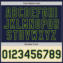 Load image into Gallery viewer, Custom Navy Neon Green-Cream Bomber Varsity Letterman Two Tone Zipper Jacket