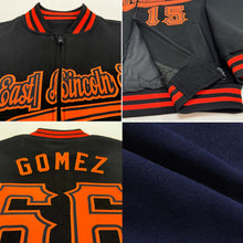 Load image into Gallery viewer, Custom Navy Red-Cream Bomber Varsity Letterman Two Tone Zipper Jacket