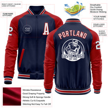 Load image into Gallery viewer, Custom Navy White-Red Bomber Varsity Letterman Two Tone Zipper Jacket
