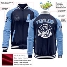 Load image into Gallery viewer, Custom Navy Light Blue-White Bomber Varsity Letterman Two Tone Zipper Jacket