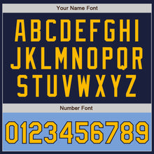 Load image into Gallery viewer, Custom Navy Gold-Light Blue Bomber Varsity Letterman Two Tone Zipper Jacket