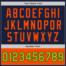 Load image into Gallery viewer, Custom Navy Orange-Neon Green Bomber Varsity Letterman Two Tone Zipper Jacket