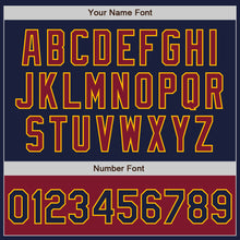 Load image into Gallery viewer, Custom Navy Crimson-Gold Bomber Varsity Letterman Two Tone Zipper Jacket