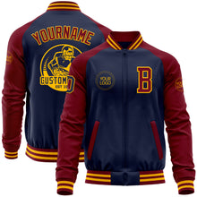 Load image into Gallery viewer, Custom Navy Crimson-Gold Bomber Varsity Letterman Two Tone Zipper Jacket