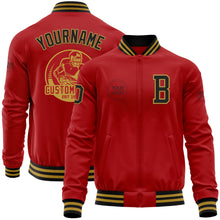 Load image into Gallery viewer, Custom Red Black-Old Gold Bomber Varsity Letterman Zipper Jacket