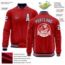 Load image into Gallery viewer, Custom Red White-Navy Bomber Varsity Letterman Zipper Jacket