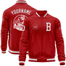 Load image into Gallery viewer, Custom Red White Bomber Varsity Letterman Zipper Jacket