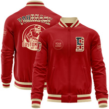 Load image into Gallery viewer, Custom Red Vintage USA Flag-Cream Bomber Varsity Letterman Zipper Jacket