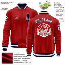 Load image into Gallery viewer, Custom Red White-Navy Bomber Varsity Letterman Zipper Jacket