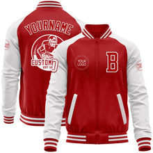 Load image into Gallery viewer, Custom Red White Bomber Varsity Letterman Two Tone Zipper Jacket