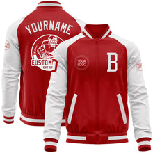 Load image into Gallery viewer, Custom Red White Bomber Varsity Letterman Two Tone Zipper Jacket