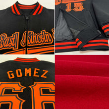 Load image into Gallery viewer, Custom Red Black-White Bomber Varsity Letterman Two Tone Zipper Jacket