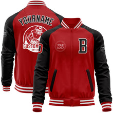 Load image into Gallery viewer, Custom Red Black-White Bomber Varsity Letterman Two Tone Zipper Jacket