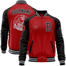 Load image into Gallery viewer, Custom Red Black-Gray Bomber Varsity Letterman Two Tone Zipper Jacket