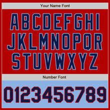 Load image into Gallery viewer, Custom Red Navy-Light Blue Bomber Varsity Letterman Two Tone Zipper Jacket