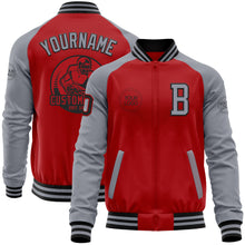 Load image into Gallery viewer, Custom Red Gray-Black Bomber Varsity Letterman Two Tone Zipper Jacket