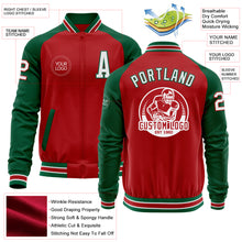 Load image into Gallery viewer, Custom Red White-Kelly Green Bomber Varsity Letterman Two Tone Zipper Jacket