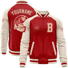Load image into Gallery viewer, Custom Red Cream Bomber Varsity Letterman Two Tone Zipper Jacket