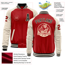 Load image into Gallery viewer, Custom Red Black-Cream Bomber Varsity Letterman Two Tone Zipper Jacket