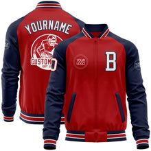 Load image into Gallery viewer, Custom Red White-Navy Bomber Varsity Letterman Two Tone Zipper Jacket