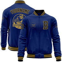 Load image into Gallery viewer, Custom Royal Black-Old Gold Bomber Varsity Letterman Zipper Jacket