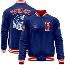 Load image into Gallery viewer, Custom Royal Red-White Bomber Varsity Letterman Zipper Jacket