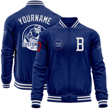 Load image into Gallery viewer, Custom Royal White-Red Bomber Varsity Letterman Zipper Jacket