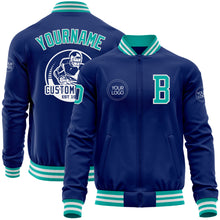 Load image into Gallery viewer, Custom Royal Aqua-White Bomber Varsity Letterman Zipper Jacket