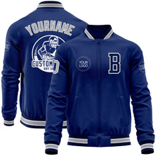 Load image into Gallery viewer, Custom Royal Gray-Navy Bomber Varsity Letterman Zipper Jacket