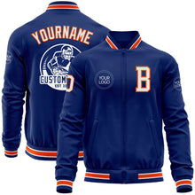 Load image into Gallery viewer, Custom Royal White-Orange Bomber Varsity Letterman Zipper Jacket