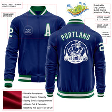 Load image into Gallery viewer, Custom Royal White-Kelly Green Bomber Varsity Letterman Zipper Jacket