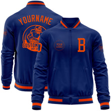 Load image into Gallery viewer, Custom Royal Orange Bomber Varsity Letterman Zipper Jacket