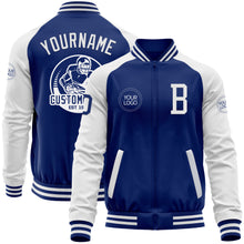 Load image into Gallery viewer, Custom Royal White Bomber Varsity Letterman Two Tone Zipper Jacket