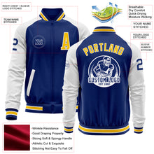 Load image into Gallery viewer, Custom Royal Yellow-White Bomber Varsity Letterman Two Tone Zipper Jacket