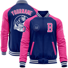 Load image into Gallery viewer, Custom Royal Pink-White Bomber Varsity Letterman Two Tone Zipper Jacket