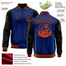 Load image into Gallery viewer, Custom Royal Black-Orange Bomber Varsity Letterman Two Tone Zipper Jacket