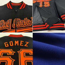 Load image into Gallery viewer, Custom Royal Black-Old Gold Bomber Varsity Letterman Two Tone Zipper Jacket