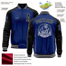 Load image into Gallery viewer, Custom Royal Black-Gray Bomber Varsity Letterman Two Tone Zipper Jacket