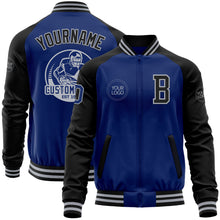 Load image into Gallery viewer, Custom Royal Black-Gray Bomber Varsity Letterman Two Tone Zipper Jacket