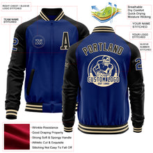 Load image into Gallery viewer, Custom Royal Black-Cream Bomber Varsity Letterman Two Tone Zipper Jacket