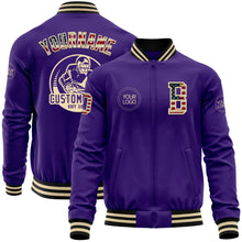 Load image into Gallery viewer, Custom Purple Vintage USA Flag Cream-Black Bomber Varsity Letterman Zipper Jacket