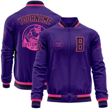 Load image into Gallery viewer, Custom Purple Black-Pink Bomber Varsity Letterman Zipper Jacket